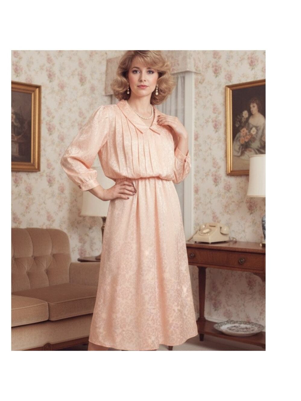 Vintage 80’s Cassidy pink satin midi dress
